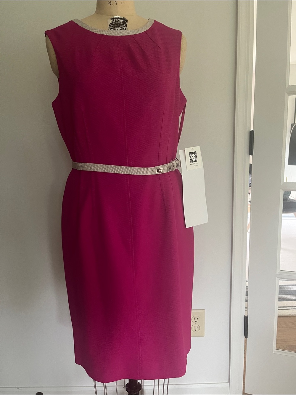 Anne Klein Fuchsia Sheath Dress with Light Trim